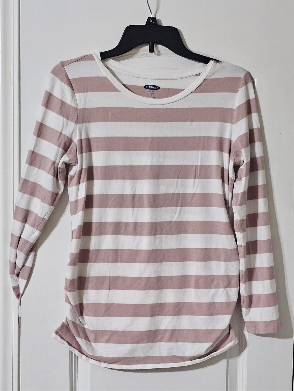 Old Navy Maternity  White and Blush Striped Long Sleeve Tee